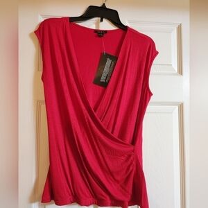 Iman Short Sleeve Red Draped Top Size S